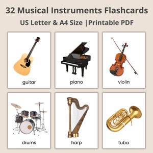 Schede didattiche sugli strumenti musicali Montessori: Schede con immagini reali in 3 parti (PDF stampabile), Schede didattiche sugli strumenti musicali