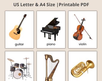 Montessori Musical Instrument Flashcards: Real Image 3-Part Cards (PDF Printable), Musical Instrument Flash Cards