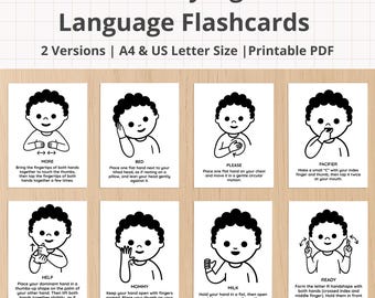 28 Baby Sign Language Flash Cards, ASL Signs Flashcards, Common Signs for Easy ASL Learning, Homeschool, Autism Classroom Supports, PDF