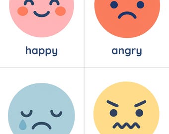 Emotion Faces, Feelings Flash Cards, Printable Digital Download