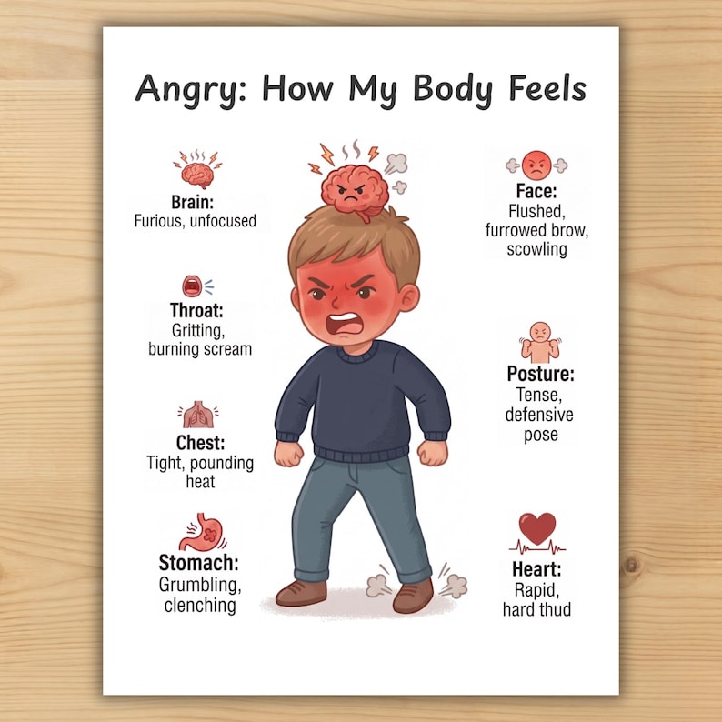 Unfocused Labels 11 Emotions Posters for Kids – Feelings Chart, How My Body Feels ...