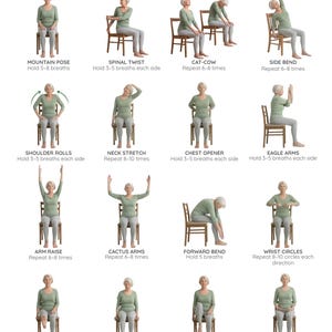 Chair Yoga for Seniors, Printable, Armchair Exercise Program