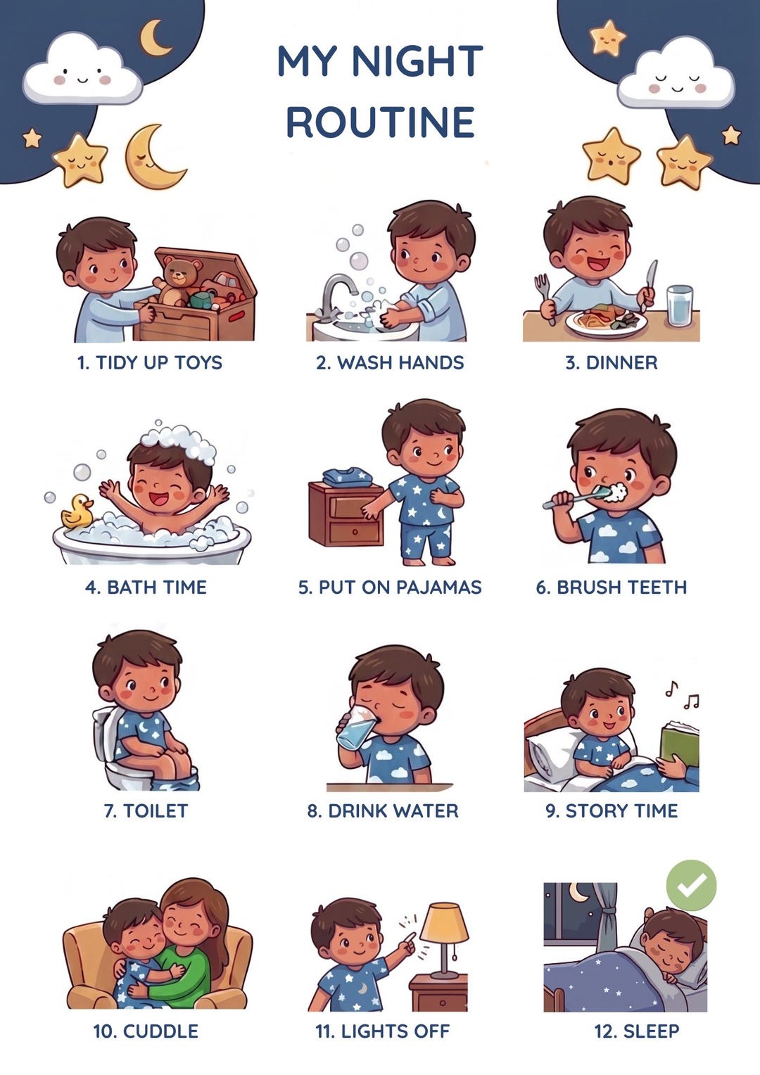 Night Routine Chart for Kids – Bedtime Visual Schedule | Autism & ADHD ...