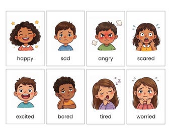 16 Emotion Flashcards for Kids – Feelings Cards for Emotional Learning, Emotion Cards for SEL, Autism & Communication, Instant Download