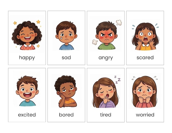 16 Emotion Flashcards for Kids – Feelings Cards for Emotional Learning, Emotion Cards for SEL, Autism & Communication, Instant Download