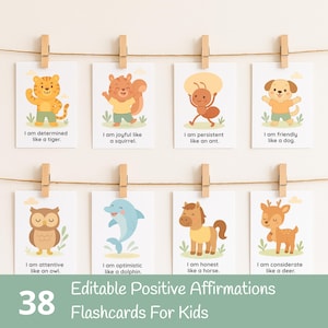 38 Animal Affirmation Cards For Kids Printable, Positive Affirmation Cards, Motivational Cards, Kids Mental Health, Kids Anxiety, Montessori