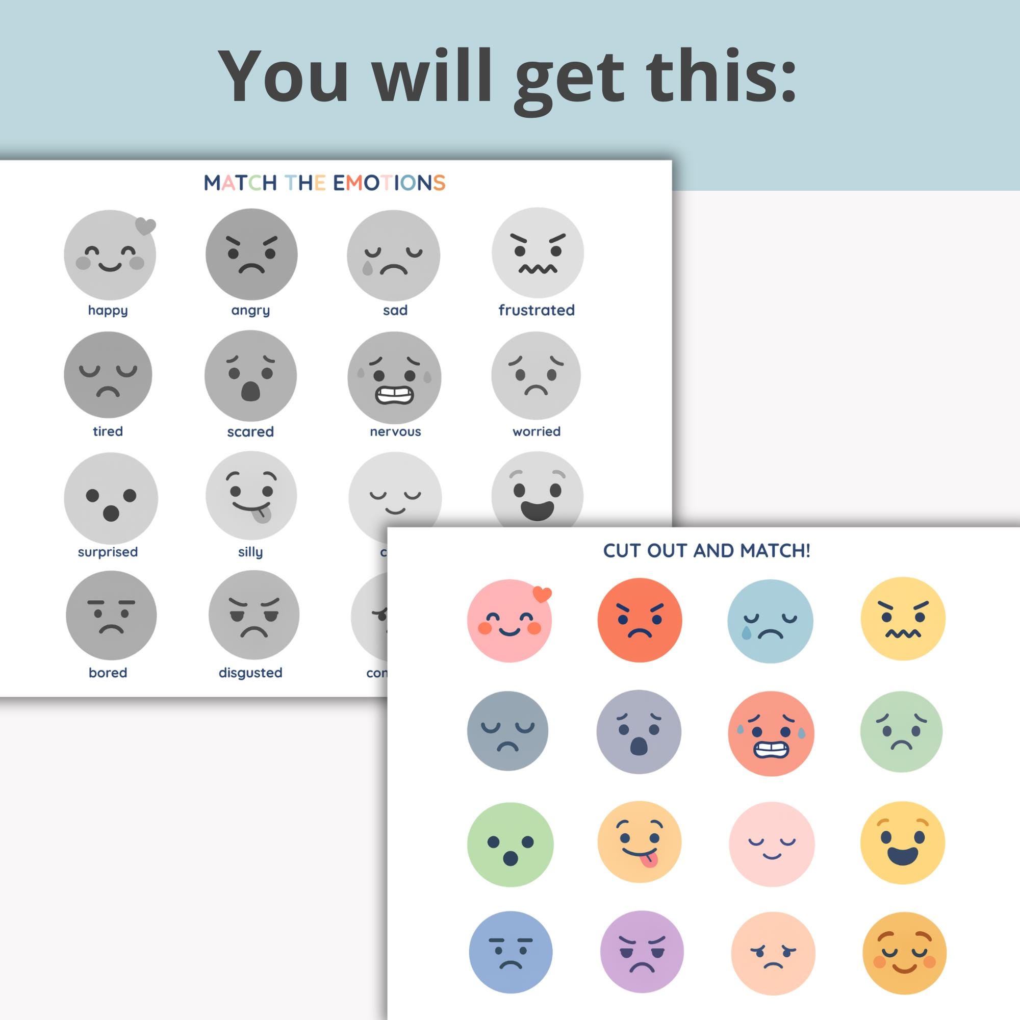 Emotions Matching Activity for Kids | Feelings Flashcards Printable ...
