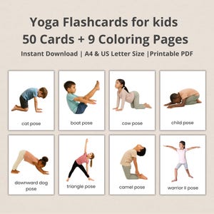 Kids Yoga Flashcards: Montessori 3-Part Cards + Coloring Pages (Printable PDF Download)