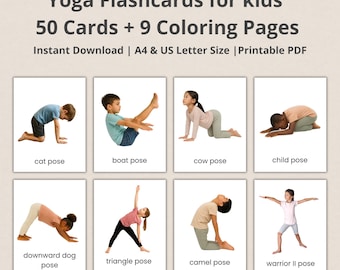 Kids Yoga Flash Cards, Kids Yoga Poses Flashcards, Yoga Flashcards, Kids Movement Activity, Yoga Poses, Yoga Practice, Coloring Pages