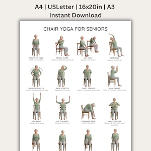 Yoga na cadeira para idosos, Yoga na cadeira para imprimir, Programa de exercícios na poltrona