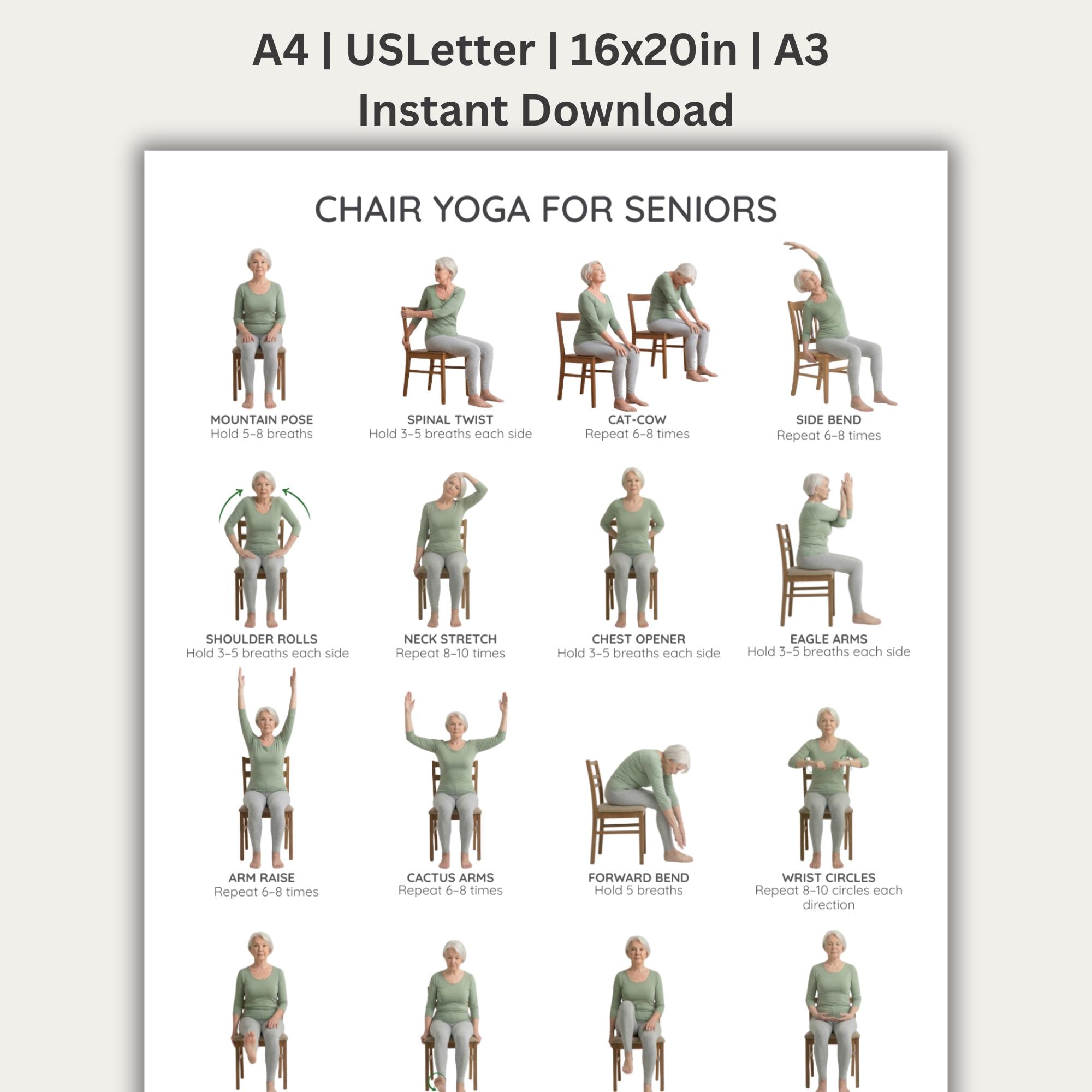 Chair Yoga for Seniors, Printable Chair Yoga, Armchair Exercise Program
