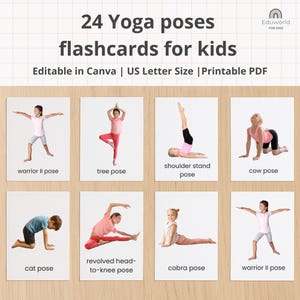 24 cartes flash de yoga pour enfants, matériel Montessori, images réelles, impressions préscolaires en anglais, carte imprimable PDF, carte poses de yoga