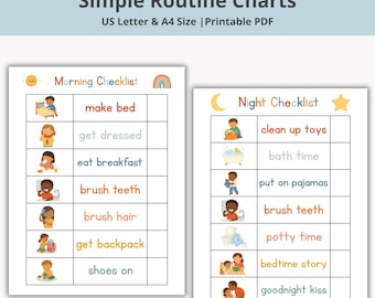 Morning Routine Checklist, Bedtime Routine Kids, Printable Responsibility Chart, Visual Schedule For kids Toddler Chore Chart,Kids chart,PDF