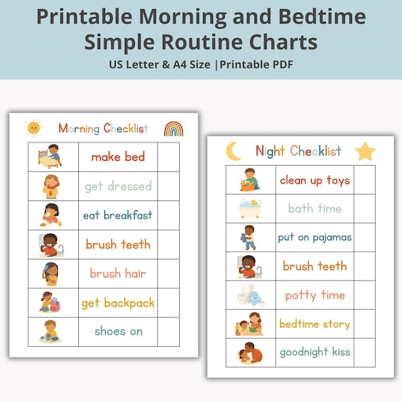 Morning Routine Checklist, Bedtime Routine Kids, Printable Responsibility Chart, Visual Schedule For kids Toddler Chore Chart,Kids chart,PDF