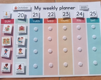 Kids Weekly Planner with daily calendar, Editable Weekly Kids Calendar, Visual Schedule for toddlers, Children Routine Chart, Digital file