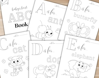 ABC Färbung Babyparty Aktivität, Tier ABC Farbbuch, lustiges Babypartyspiel, leeres Alphabetbuch, druckbares erstes ABC Buchzeichen des Babys