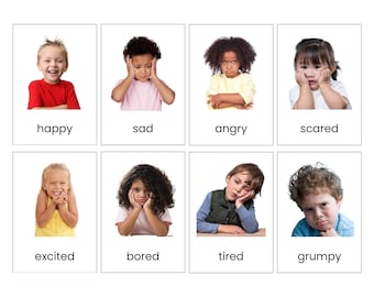 24 Photo Emotions Flashcards, Printable Feelings Flash Cards, Real Children Emotions, Educational Back to School Activity Montessori Toys
