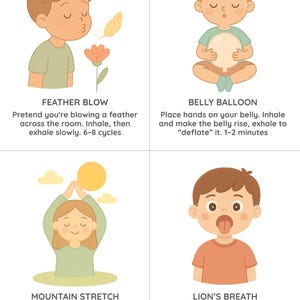 Achtsame Atemkarten für Kinder und Teenager, Angstbewältigungs-Beruhigungsecken-Werkzeuge, Schulratgeber-Psychologie, Erdungstechnik, Bewältigungsfähigkeiten