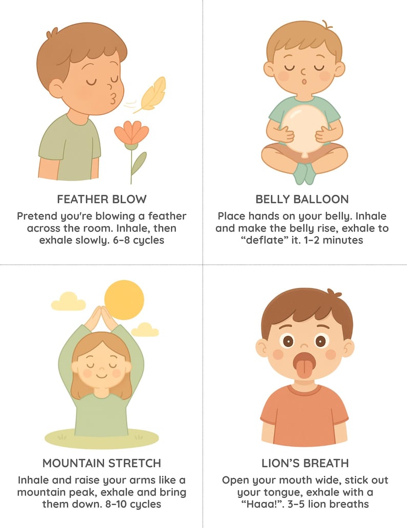 Mindful Breathing Cards for Kids Teens, Anxiety Coping Calming Corner ...