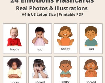 Tarjetas de memoria con caras de emociones, tarjetas de memoria con fotos de emociones, tarjetas de memoria imprimibles de sentimientos, emociones reales de niños, actividades para preescolar y niños pequeños.