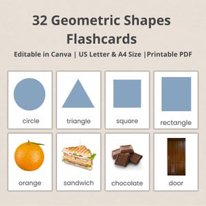 Montessori Shape Sorting Cards, Geometric Shapes Flashcards: Real Image 3-Part Cards (PDF Printable Cards), Geometric Flash Cards