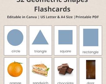 Montessori Shape Sorting Cards, Geometric Shapes Flashcards: Real Image 3-Part Cards (PDF Printable Cards), Geometric Flash Cards