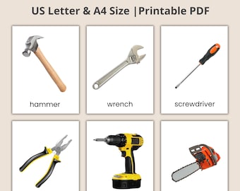 Montessori Tools Flashcards: Real Image 3-Part Cards (PDF Printable Cards, Digital Download)