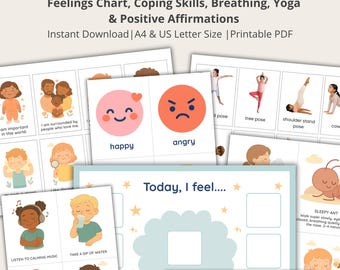 Children Calm Down Bundle, Kids ADHD Printables, Emotional Regulation Cards, Breathing Techniques, Feelings Chart, Calming Down Corner