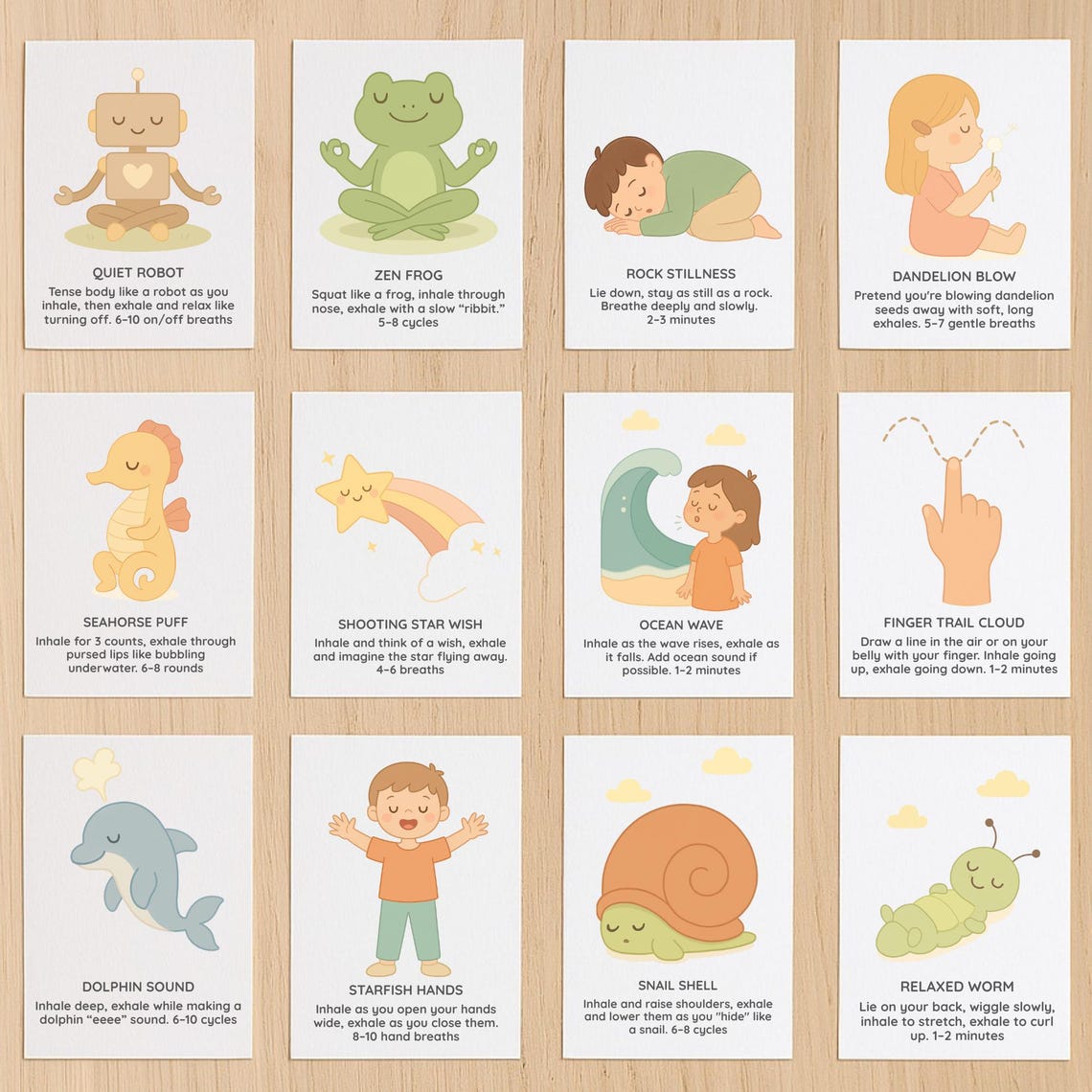 Mindful Breathing Cards for Kids Teens, Anxiety Coping Calming Corner ...