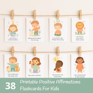 38 Affirmation Cards For Kids Printable, Positive Affirmation Cards, Motivational Cards, Kids Mental Health, Kids Anxiety Cards, Montessori