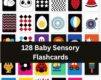 Baby Sensory Flashcards: High Contrast Colour, Visual Stimulation, High-contrast newborn card, Picture card for newborn, Black & white cards