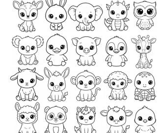 Small Cartoon Animal, Coloring Pages for Kids, Instant Download