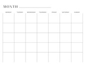 Blank Calendar Undated Monthly Planner Minimalist Blank Monthly Calendar Landscape Sunday Start Monday Start Printable Calendar Template