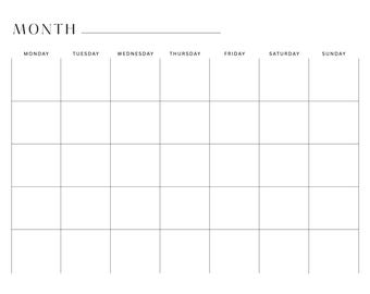 Blank Calendar Undated Monthly Planner Minimalist Blank Monthly Calendar Landscape Sunday Start Monday Start Printable Calendar Template