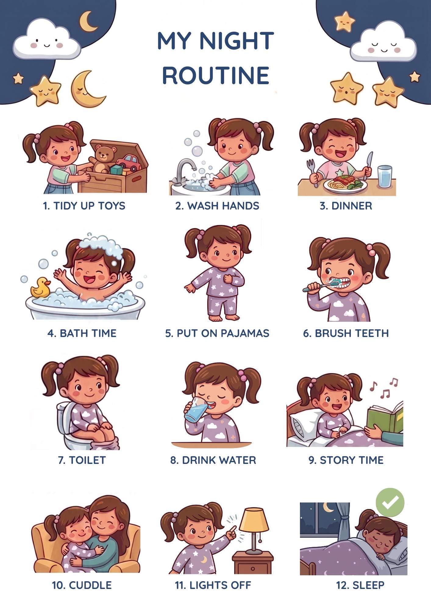 Night Routine Chart for Kids – Bedtime Visual Schedule | Autism & ADHD ...