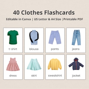 Clothes and Accessories Flashcards, Real Pictures, Homeschool Flash Cards, Clothing Preschool, Editable Montessori, PDF Printable, Autism