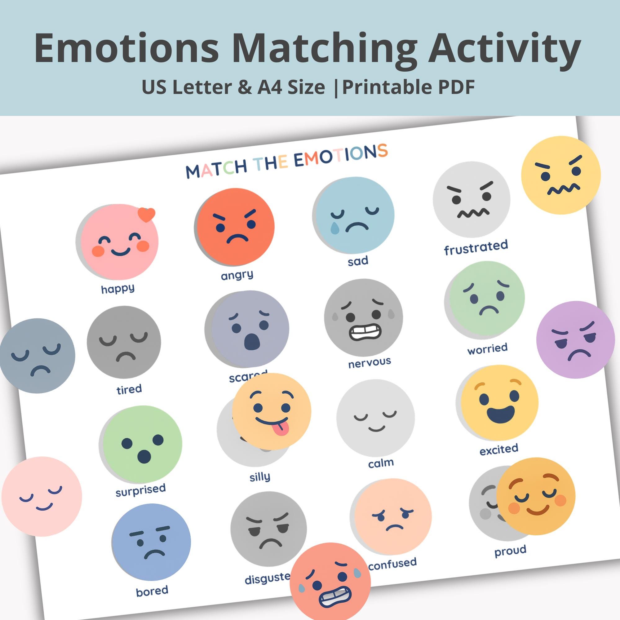 Emotions Matching Activity for Kids | Feelings Flashcards Printable ...