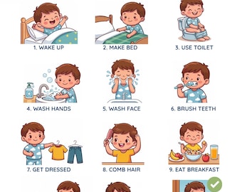 Kids Morning Routine Chart Bundle: Autism, ADHD Friendly Visual Schedule (Instant Download)