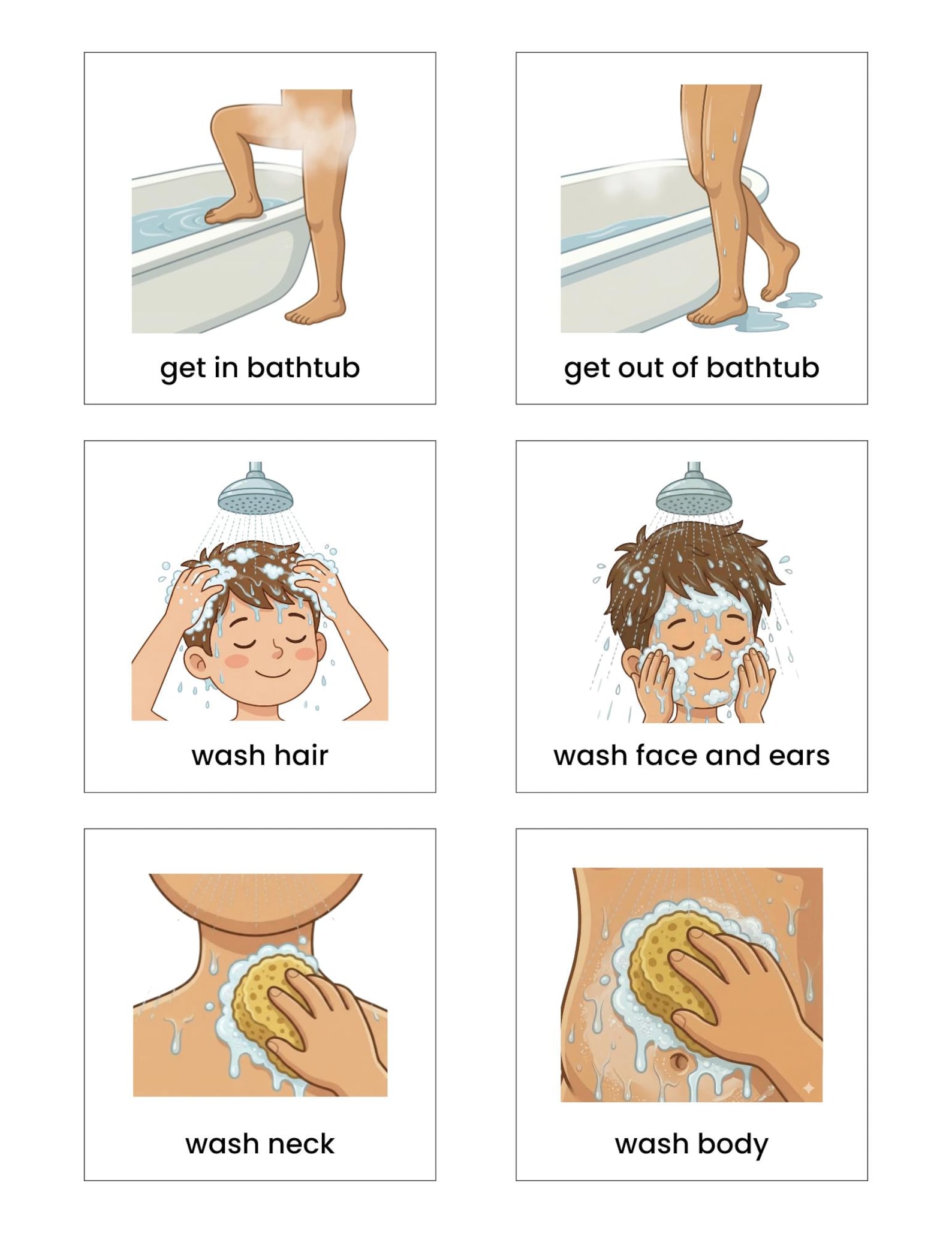 Editable Autism Shower Routine Flashcards for Boys, AAC Communication ...