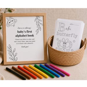 ABC Coloring Baby Shower Activity, Animal ABC Color Book, Fun Baby Shower Game, Blank Alphabet Book, Printable Baby's first ABC book Sign