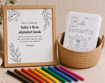 ABC Coloring Baby Shower Activity, Animal ABC Color Book, Fun Baby Shower Game, Blank Alphabet Book, Printable Baby's first ABC book Sign