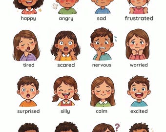 Today I Am Feeling Emotions Chart | Feelings Faces Poster for Kids | Feelings Chart, SEL Emotional Check-In Printable PDF JPG