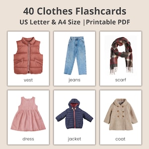 Clothing & Accessories Flashcards: Montessori Learning, Real Pictures (PDF Printable)