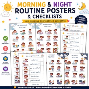 Morning and Night Routine Visual Schedule for Kids | Printable Routine Charts and Checklists | Boys and Girls | ADHD, Autism, Preschool