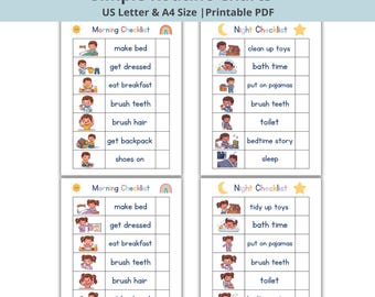 Morning Routine Checklist, Bedtime Routine Kids, Printable Responsibility Chart, Visual Schedule For kids Toddler Chore Chart,Kids chart,PDF