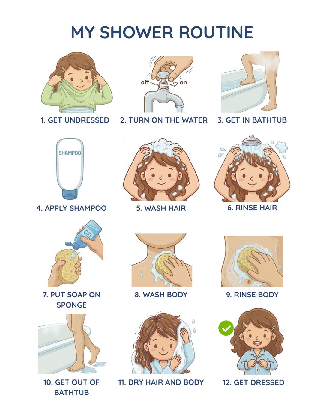 Autism Shower Routine Editable Autism Shower Routine Flashcards for Girls, AAC Communication ...