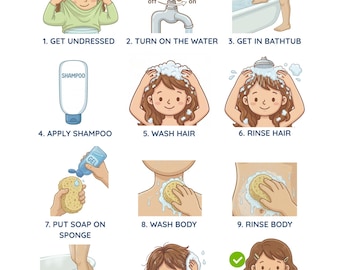 Editable Autism Shower Routine Flashcards for Girls, AAC Communication Visual, Visual Schedule for Autism, Special Needs & Preschool