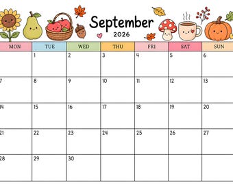 Printable September 2026 Calendar, Editable Calendar, Monthly Calendar Printable | 2026 PDF Planner, School Calendar, Homeschool Calendar