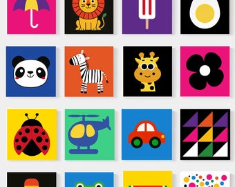 36 tarjetas de colores de alto contraste para bebés a partir de 6 meses. Estimulación visual. Regalo para recién nacidos y baby shower.