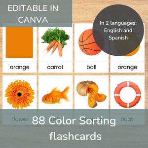 Tarjetas de colores, materiales Montessori, imágenes reales, clasificación de tarjetas, imprimibles para educación en casa en inglés y español, tarjetas imprimibles en PDF.
